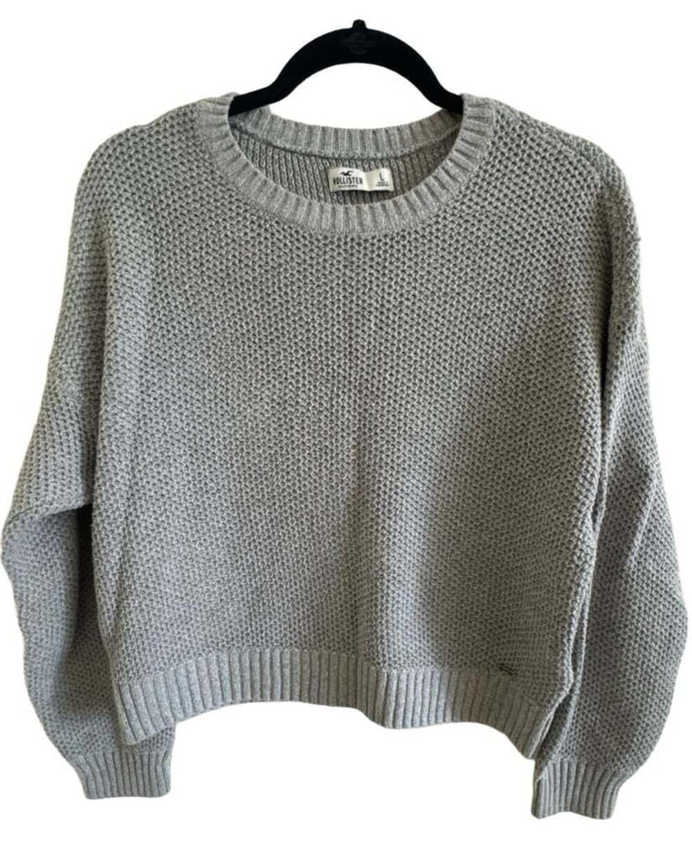 Hollister California Gray Knit Oversized Crewneck Sweater Size L